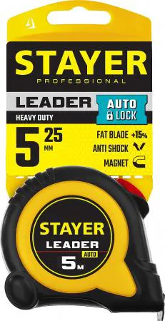 STAYER Leader, 5 м х 19 мм, рулетка с автостопом, Professional (3402-05-19)-0