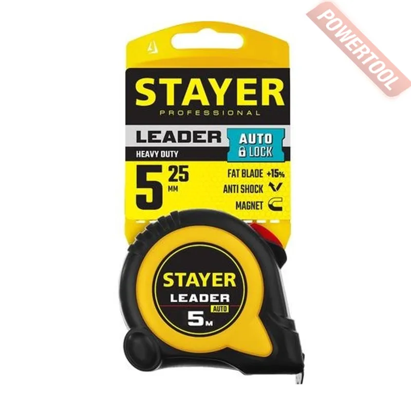 Рулетка измерительная 5 м 19 мм с метрической шкалой STAYER Leader 5 м-1