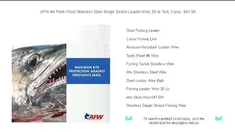 AFW #4 Tooth Proof Stainless Steel Single Strand Leader Wire, 38 lb Test, Camo, 30 ft
