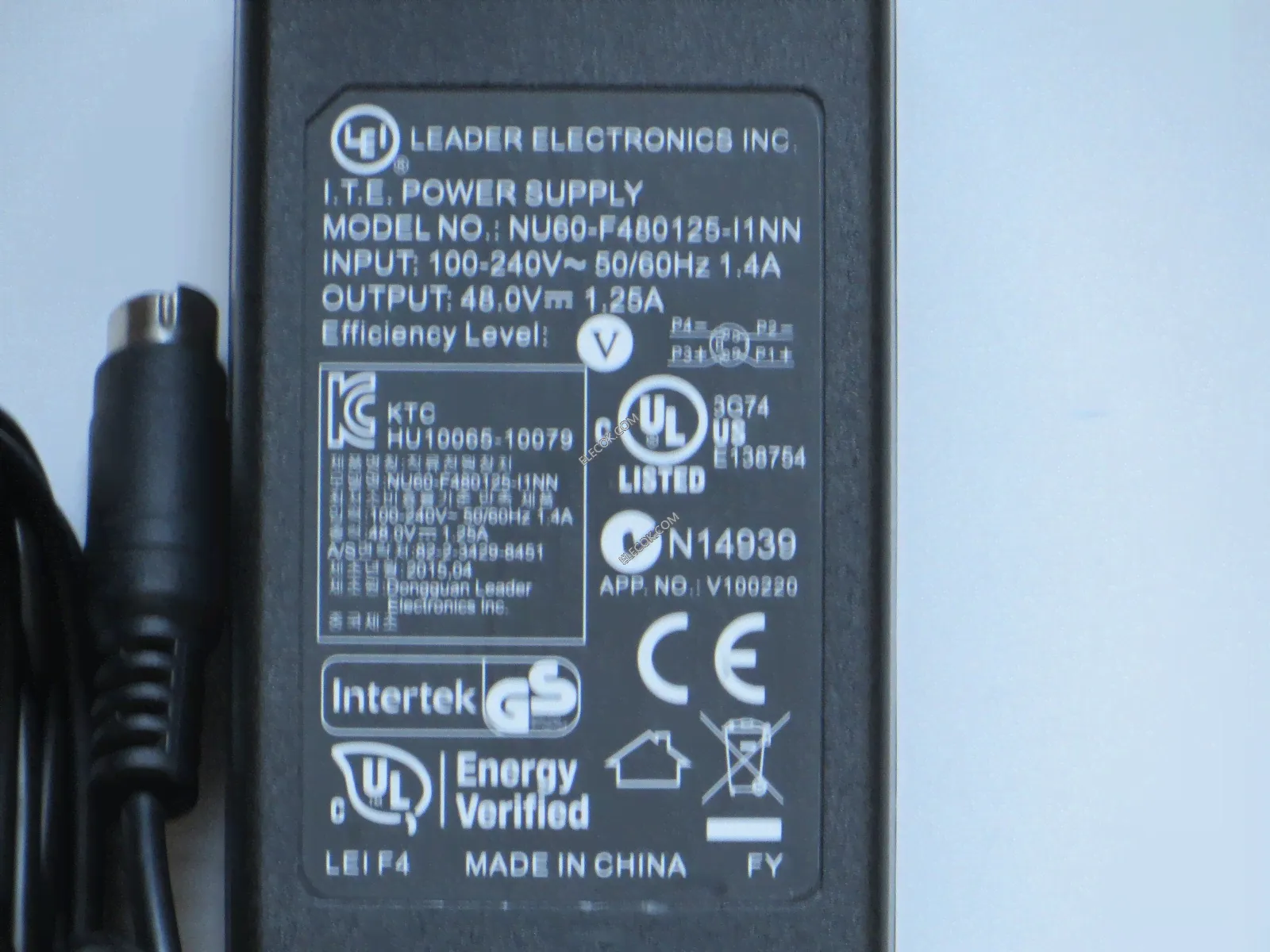 LEI / Leader NU60-F480125-I1NN AC Adapter- Laptop 48V 1.25A, The connectoris round small 4pin ,Used-0