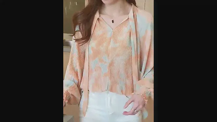 Tie-dye Pleated Chiffon Shirt Women Fairy 2022 Spring Summer Bow Tie Lace Up Loose Cozy Shirt