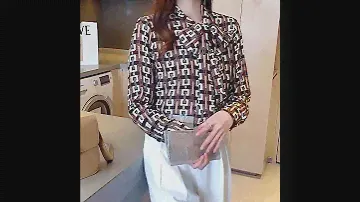Chain Printed Shirt Women Elegant Spring Blouse Shirt Bow Tie Collar Female Shirts Long Sleeve Tops