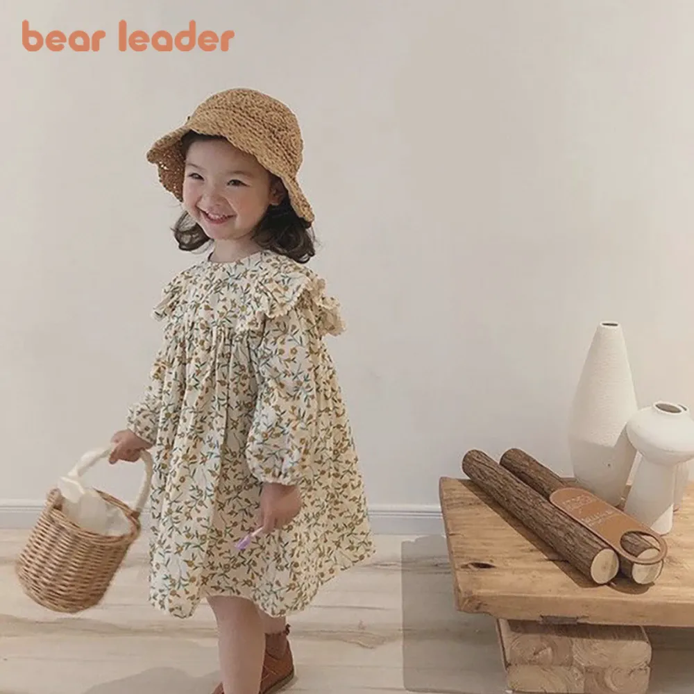 Осенняя одежда Bear Leader, пасторальное платье для куклы из хлопка и льна с длинными рукавами и цветочным рисунком, детское платье принцессы для девочек с темпераментом